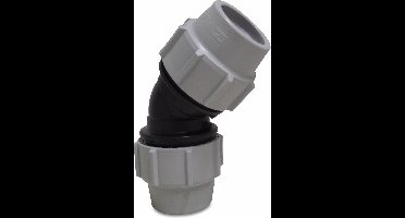 Knie 45° PP 63 mm knel 16bar zwart/wit KIWA