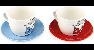 Volkswagen T1 Bus Espresso kopjes 2 stuks Set 100ml - rood/blauw