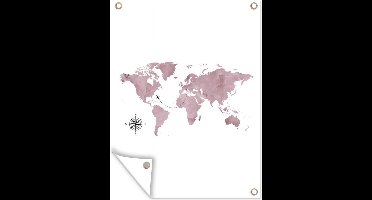 Tuin decoratie Wereldkaart - Roze - Reizen - 30x40 cm - Tuindoek