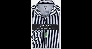 OLYMP Luxor 24/7 modern fit overhemd - tricot - marineblauw gestreept - Strijkvrij - Boordmaat: 42