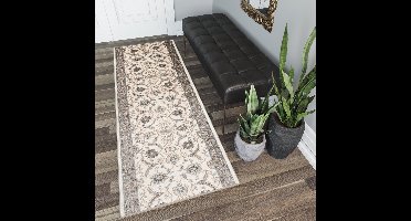 Tapiso Dubai Tapijt Loper Beige Bloemenprint Woonkamer Slaapkamer Hal Maat – 80x150