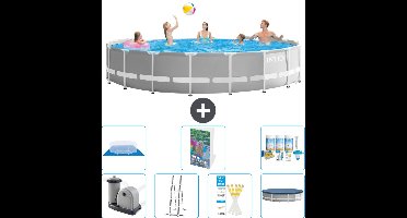 Intex Rond Prism Frame Zwembad - 548 x 122 cm - Grijs - Inclusief Pomp - Ladder - Grondzeil - Afdekzeil Onderhoudspakket - 8-delig