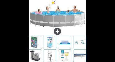 Intex Rond Prism Frame Zwembad - 548 x 122 cm - Grijs - Inclusief Pomp - Ladder - Grondzeil - Afdekzeil - Filter - Schoonmaakset - 9-delig