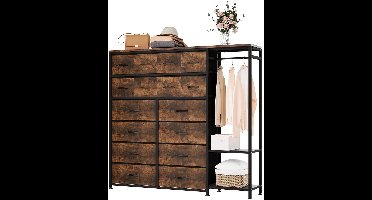 JAQZY Kledingkast - Kast - Opbergkast - 16 Ruime Slijtvaste Stoffen Laden - Met Hang Gedeelte - 2 Planken - 142 x 30 x 132 cm