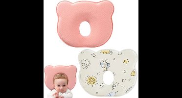 2 stuks Memory Foam Babykussen, Draagbaar Zacht en Gezellig Kussen, Ademend Beddengoedset voor Baby's voor Kleine Jongens en Meisjes, roze + ruimte