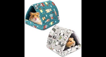 Set van 2 schattige dierenkooien, schuilplaats voor cavia's, hamsterhuisje, wasbare kooi voor kleine dieren, zacht en warm slaapbed voor huisdieren zoals cavia's, muizen, chinchilla's, hamsters, egels en fretten