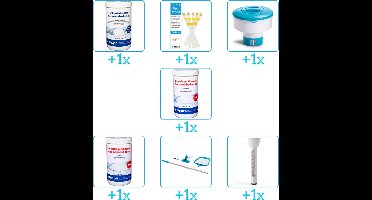 Zwembad Onderhoudspakket - Onderhoud Zwembad - bevat Chloor - Testrips - Chloordrijver - PH-min - PH-plus - Schoonmaakset en Thermometer (7-delig)