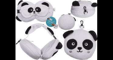 Out of the Blue pluche reiskussen panda met oogmasker voor kinderen.