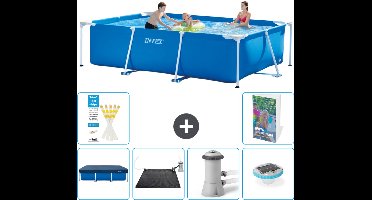 Intex Rechthoekig Frame Zwembad - 300 x 200 x 75 cm - Blauw - Inclusief Afdekzeil - Solar Mat - Zwembadfilterpomp - Verlichting - 7-delig