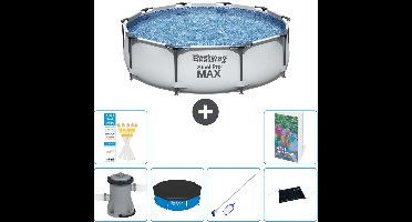 Bestway Rond Steel Pro MAX Zwembad - 305 x 76 cm - Grijs - Inclusief Pomp Afdekzeil - Schoonmaakset - Solar Mat - 7-delig