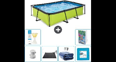EXIT Rechthoekig Lime Frame Zwembad - 300 x 200 x 65 cm - Inclusief Pomp Solar Mat - Solarzeil - Vloertegels - 7-delig