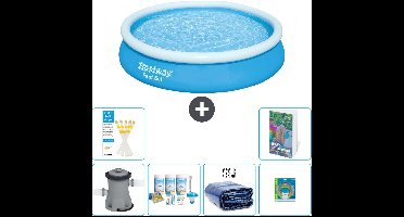 Bestway Rond Opblaasbaar Fast Set Zwembad - 366 x 76 cm - Blauw - Inclusief Pomp Onderhoudspakket - Solarzeil - Speelgoed - 7-delig