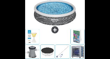 Bestway Rond Opblaasbaar Fast Set Zwembad - Rotanprint - 366 x 76 cm - Inclusief Pomp Afdekzeil - Schoonmaakset - Warmtepomp - 7-delig