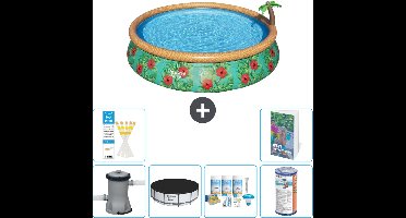 Bestway Rond Opblaasbaar Fast Set Zwembad - Paradijsprint - 457 x 84 cm - Inclusief Pomp Afdekzeil - Onderhoudspakket - Filter - 7-delig
