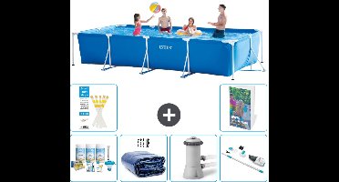 Intex Rechthoekig Frame Zwembad - 450 x 220 x 84 cm - Blauw - Inclusief Onderhoudspakket - Solarzeil - Zwembadfilterpomp - Stofzuiger - 7-delig