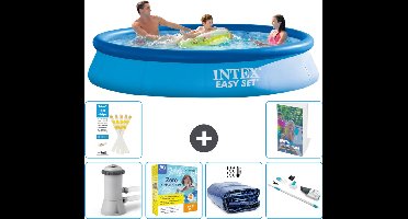 Intex Rond Opblaasbaar Easy Set Zwembad - 366 x 76 cm - Blauw - Inclusief Pomp Onderhoudspakket - Solarzeil - Stofzuiger - 7-delig