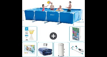 Intex Rechthoekig Frame Zwembad - 450 x 220 x 84 cm - Blauw - Inclusief Loungebed - Solarzeil - Zwembadfilterpomp - Stofzuiger - 7-delig