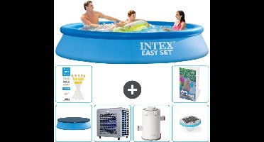 Intex Rond Opblaasbaar Easy Set Zwembad - 305 x 61 cm - Blauw - Inclusief Afdekzeil - Warmtepomp - Zwembadfilterpomp - Verlichting - 7-delig