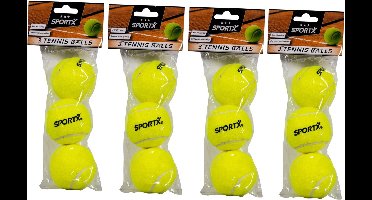Sportx Tennisballen - 12x - geel - rubber/katoen - standaard formaat - buitenspeelgoed