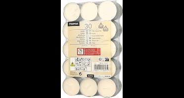 20x 30 Theelichten Ø 37 mm · 19 mm wit · extra lange brand uren 6 h