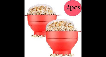 2 Stuks Opvouwbare Popcornkommen - Veilig Voor Voedselcontact Siliconen Schalen - Met Deksel - Geschikt Voor Magnetron En Zelfgemaakte Popcorn - BPA-vrij En Vaatwasserbestendig (Rood)