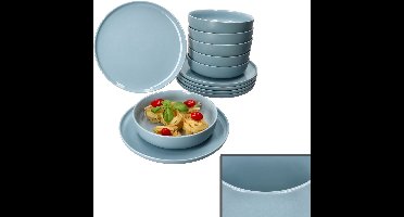 12-delig Jasper grijs-blauw steengoed servies - 6x 414196 & 6x 414226