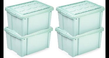 Plasticforte Multi Storage Opslagbox met deksel - 4x - mintgroen - 16 liter - 40 x 30 x 21 cm - kunststof - opbergdoos - opbergen