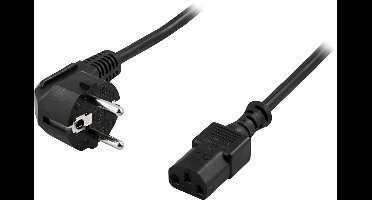 DELTACO DEL-109, Geaarde kabel voor verbinding tussen apparaat en stopcontact, CEE 7/7 naar IEC 60320 C13, 2m, zwart