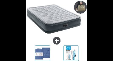 Intex Luchtbed - Twijfelaar - 137 x 191 x 33 cm - Grijs - Inclusief pomp - Hoeslaken en Reparatieset