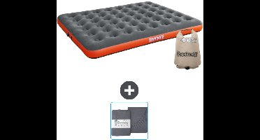 Bestway luchtbed - 2-Persoons - 152 x 203 x 22 cm - Grijs/Oranje - Inclusief en Hoeslaken