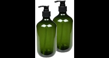 Benson Zeepdispenser - 2x - groen - 500 ml - zeeppompje - D7 x H19 cm