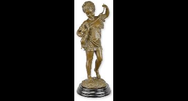 Meisje met kat - Bronzen beeld - sculptuur - 39,1 cm hoog