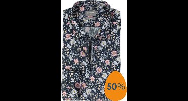 OLYMP comfort fit overhemd - popeline - marine blauw dessin - Strijkvrij - Boordmaat: 44