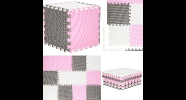 Springos Speelmat | Speelmat Foam | Puzzelmat | 12 puzzelstukken | 118 x 90 cm | Roze/Grijs/Wit