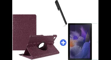 Hoesje Geschikt Voor Samsung Galaxy Tab A8 Hoes 10.5 inch 2021 draaibare hoesje - Paars + tempered glass screenprotector + stulus pen