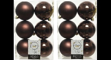 Decoris Kerstballen - 12x st - donkerbruin - D8 cm - kunststof - mat/glans - kerstversiering
