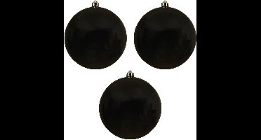 Decoris Kerstbal - 3x - zwart - groot - 14 cm - kunststof - glans - kerstversiering