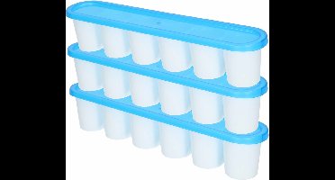 Plasticforte Grote ijsblokjes/ijsklontjes vormen - Set van 3x stuks - met deksel - blauw - 30 x 6 cm - XXL
