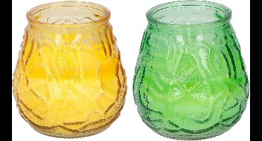 Arti Casa 4x stuks Citronella Lowboy tafelkaarsen 10 cm geel en groen glas