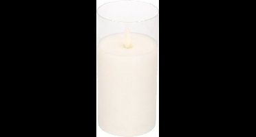LED kaars/stompkaars wit in glas 15 cm flakkerend - Kerst diner tafeldecoratie - Home deco kaarsen