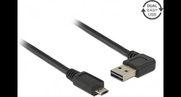 Easy-Micro USB naar Easy-USB-A haaks (links/rechts) kabel - USB2.0 - tot 2A / zwart - 2 meter