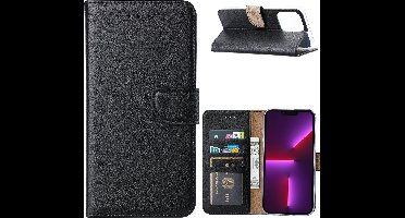 Hoesje Geschikt voor iPhone 14 Pro Max portemonnee Bookcase – Zwart