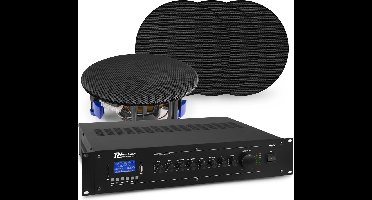Geluidsinstallatie met Bluetooth, 4x zwarte inbouw speaker en 100v versterker van Power Dynamics