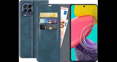 Just in Case hoesje geschikt voor Samsung Galaxy M53 - Hoesje met Pasjeshouder - Luxe Book Case - Blauw