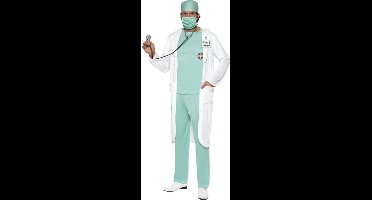 Carnaval verkleed Dokter/Chirurg kostuum - verkleedkleding ziekenhuis - witte jas en groen pak - voor heren 48/50