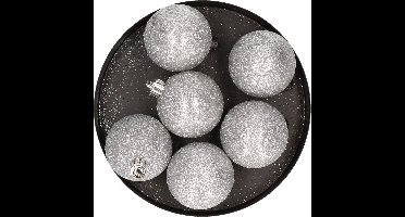 Cosy & Trendy Kerstballen - 6x st - zilver - glitters - D8 cm - kunststof - kerstversiering