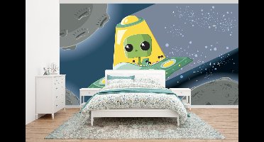 Behang - Fotobehang Illustratie - Kinderen - Ufo - Breedte 500 cm x hoogte 280 cm