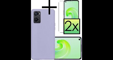 Hoesje - Met 2x Screenprotector - Geschikt voor OPPO A96 - Sterk & Shockproof - Back Cover - Siliconen Case - Telefoon Hoes - Lila