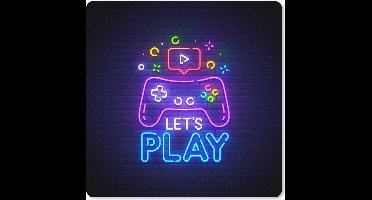Muismat XXL 80x80 cm - Bureau onderlegger - Bureau mat Gaming - Neon - Let's Play - Controller - Quotes - Bureaumat - Gaming mousepad xl - Bureaulegger groot - Computer deskmat - Geschikt voor Gaming Muis en Gaming PC set