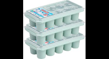 4x stuks Trays met dikke grote ronde blokken van 6.5 cm ijsblokjes/ijsklontjes vormpjes 10 vakjes kunststof mintgroen met afsluit deksel